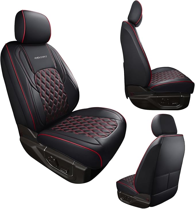 Huidasource Silverado Front Seat Covers Fit for Chevrolet Silverado GMC Sierra Pickup 1500 2007-2026, 2500HD 3500HD 2015-2026 Crew Double Extended Cab Truck Seat Cushion Cover(Front Pair/Black&Red)