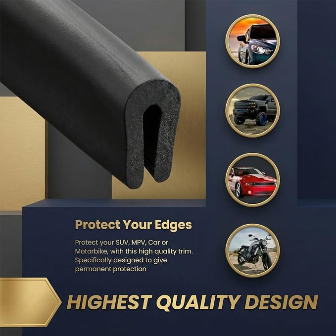 Kingdder Rubber Edge Trim 1/8" U Channel Sheet Metal Edge Protector Door 20 Feet Long Seal Strip Guard Weather Resistance Fits for Car Doors Steel Plates Glass Hatches Table Corners(Black)