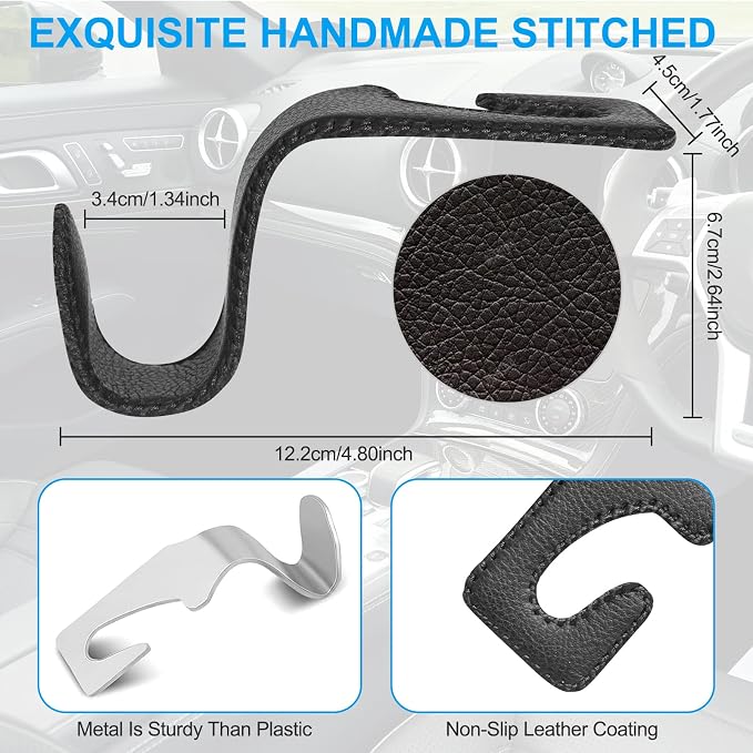 AXELECT Leather Purse Hooks for Car, 2 Pack Car Purse Holder, Car Headrest Hooks Holders for Hanging Purses and Bags Coats Grocery Bag Backpack