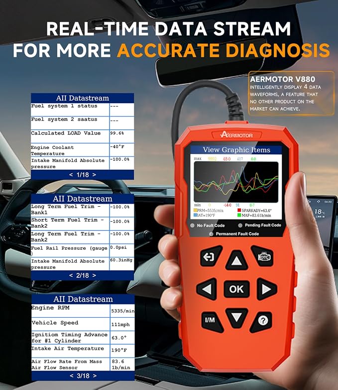 OBD2 Scanner,V880 Car Scanner Diagnostic Tool: Car Check Engine Code Reader with Reset,Live Data & Freeze Frame,Mode 6, Mode 8, OBDII Scan Tool for All OBD II Protocol Vehicles Since 1996