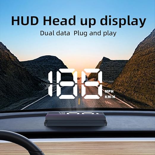 AZIJYV W2 White Heads Up Display for Cars Digital Speedometer for Car Speedometer for Car with Speed, Triple Over-Speed Alarm, Auto Light Sensor, HUD Speedometer Universal Fit for All Vehicles