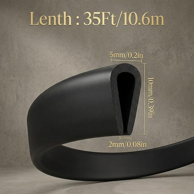 Rubber U Channel Edge Trim, Door Seal Strip, Fits Edge up to 1/16 Inch (1. 6mm) U Shape Weather Stripping(34.8 Feet,Black)