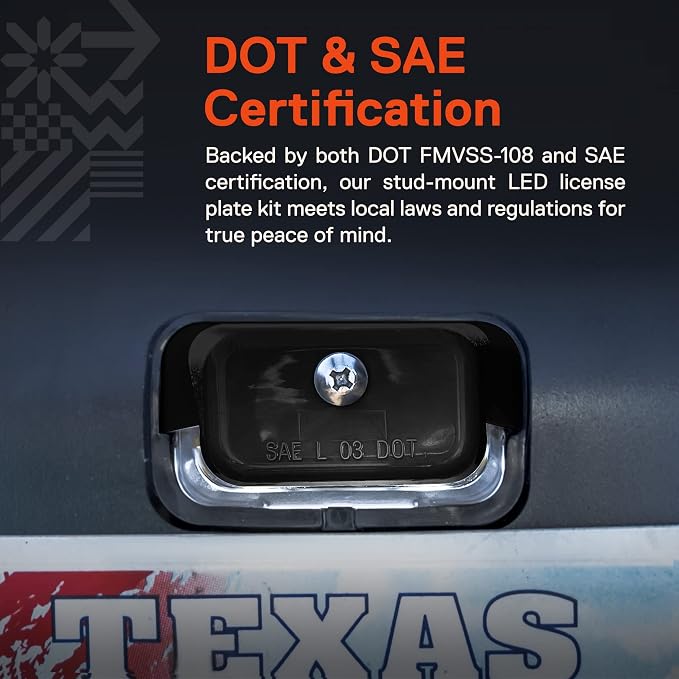TRUE MODS Black LED License Plate Light for Boat Trailer [Stud Mount] [DOT FMVSS 108] [SAE L] [Waterproof] [12V DC] Universal Submersible Tag Lamp for Auto Work Utility Flatbed Dump Box Semi Truck RV