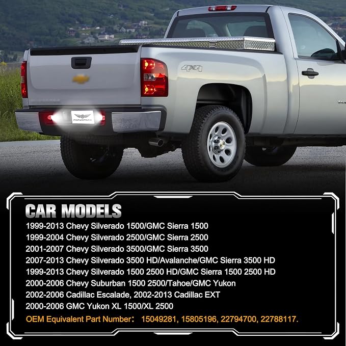 POPMOTORZ LED License Plate Lights Tag Lamps For Chevy Silverado GMC Sierra 1500 2500 3500 Suburban Tahoe Avalanche Traverse Yukon XL Cadillac Escalade Red OLED Neon Tube Pure White LED Tag Lights