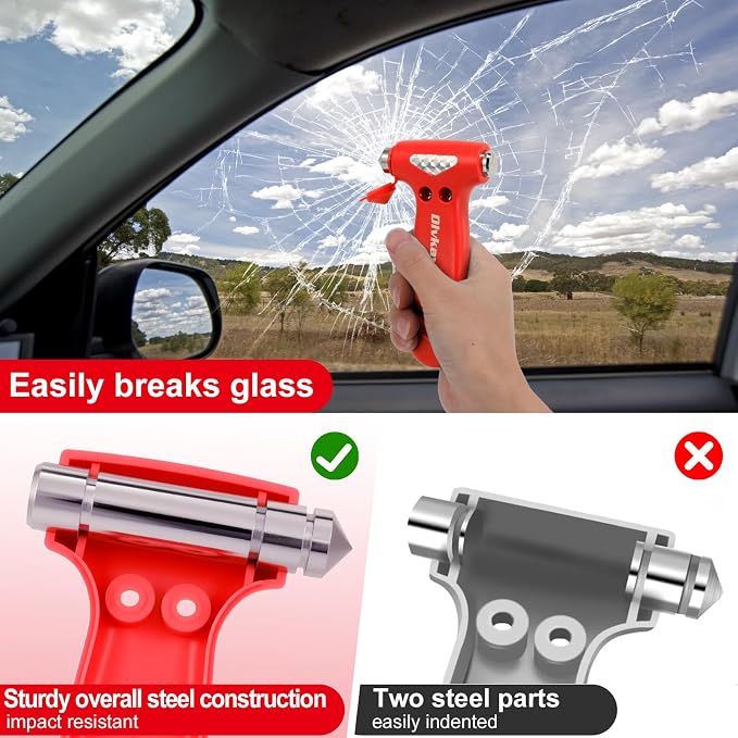 Window Breaker, 3-in-1 Emergency Escape Tool with Car Safety Hammer and Seat Belt Cutter, Safety Emergency Car Escape Tool Gift for Women (Pink and Red)