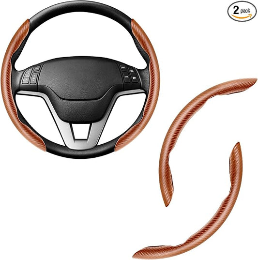 Amiss 2pcs Carbon Fiber Anti-Skid Steering Wheel Cover, Waterproof & Segmented Butterfly Design, Universal 99% Vehicle Wheel Cover Protector, Car Interior Accessories (Champagne-2pcs)