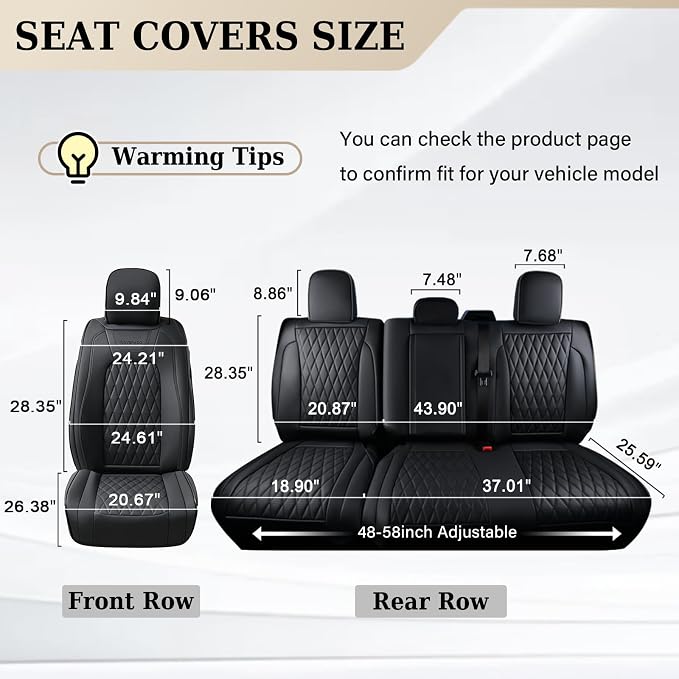 Coverado Leather Rear Seat Covers Fit for Ford F150 F250 F350 F450, Waterproof Ford Truck Rear Seat Covers Fit for 2015-2026 F150 & 2017-2026 F250 F350 F450 (Black)