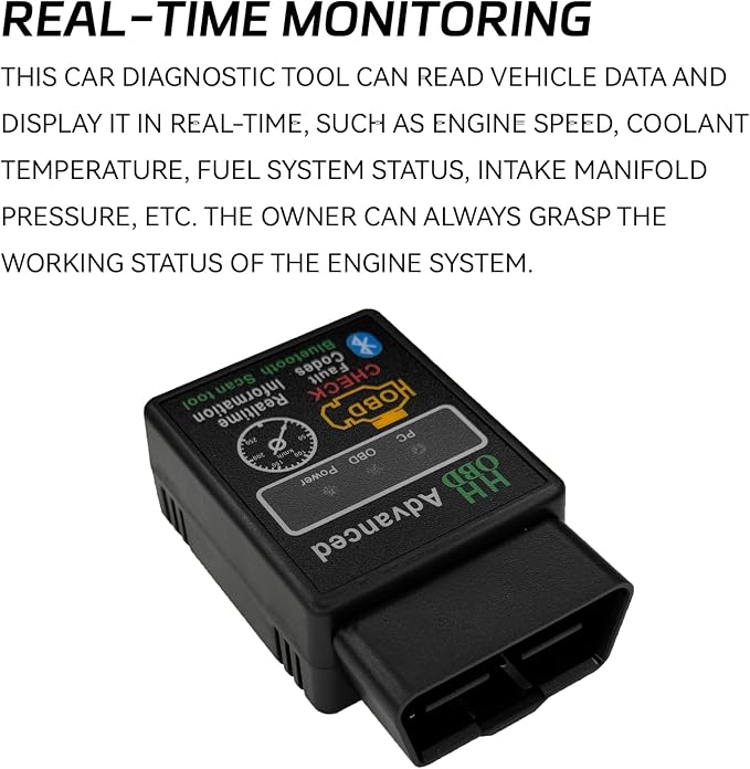 Bluetooth OBD2 Diagnostic Tool, OBD2 Scanner for Car, Wireless ELM327 V2.1 Code Reader, Reset & Clear Engine Fault Code Scanner with Exclusive App, Universal for iOS Android Windows (Black)