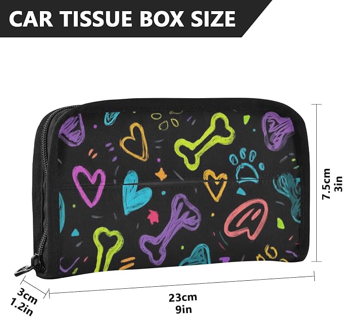 Car Visor Tissue Holder Mask Holder for Car, Car Tissue Box Sun Visor Napkin Holder Car Visor Accessories Adjustable Straps Reusable Durable Easy to Install Doodle Black Paw Print and Hearts