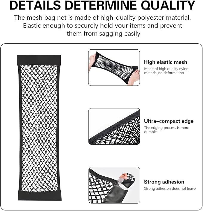Mandark 2PCS Mesh Cargo Net for Car Trunk Storage, Elastic Vehicle Wall Sticker Organizer Net, 9.8 * 7.8 Inch Adjustable Auto Interior Storage Pouch Bag, Universal for SUV, Truck, RV