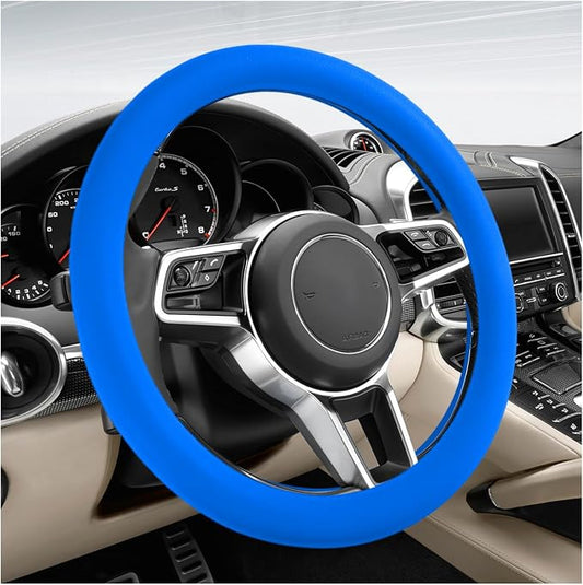 DXNQ Car Steering Wheel Cover, 13 to 14.17 inches Anti-Slip Silicone Steering Wheel Protector, Soft Flexible Shock-Absorbent Steering Wheel Protective Cover for Most Car Models (Dark Blue)