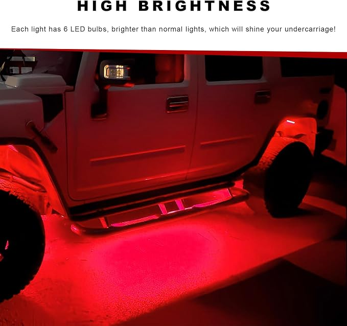 10 PCS Car LED Rock Strip Lights, 3.8" 6 LED Shockproof Thin Line Side Marker Clearance Light, Waterproof Exterior Underglow Wheel Fender Well Lighting Kit for Most Vehicles (Red)