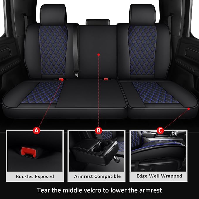 MIROZO Car Seat Covers for Chevy Silverado GMC Sierra,Truck Seat Covers Leather Seat Protector Fits for 2007-2013 and 2019-2026 Chevy Silverado GMC Sierra 1500 2500HD 3500HD (Blue,Full Set)