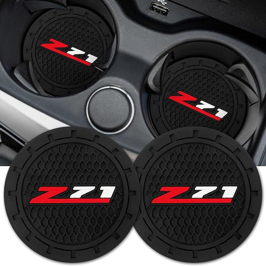 Car Cup Holder Coaster for Chevy Z71 Colorado Silverado Series Recessed Silicone Cupholder Coaster Interior Accessories 2.75in 2Pieces Black