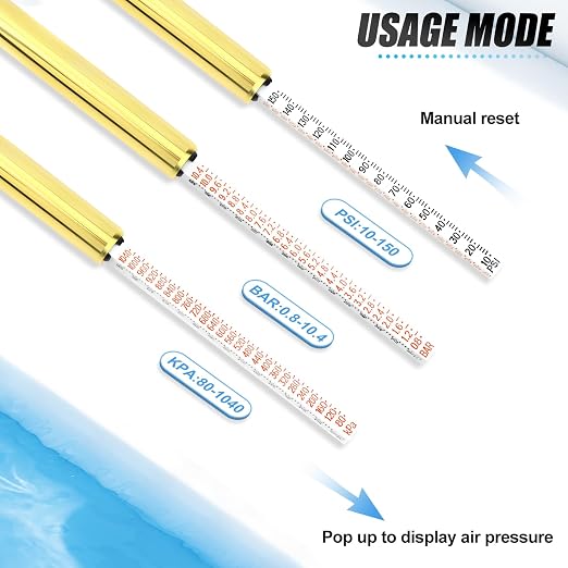 MEANLIN MEASURE 2PCS Gold Double Straight Type Tire Pressure Gauge, Dual Head Air Pressure Gauge, Pressure Range 10-150 Psi (Suitable for Trucks, etc.)