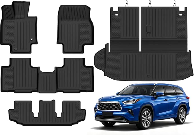 Custom Fit Floor Mats for 2020-2025 2026 Toyota Highlander | All Weather TPE Floor Liners with Trunk Mat | Odorless Interior Accessories