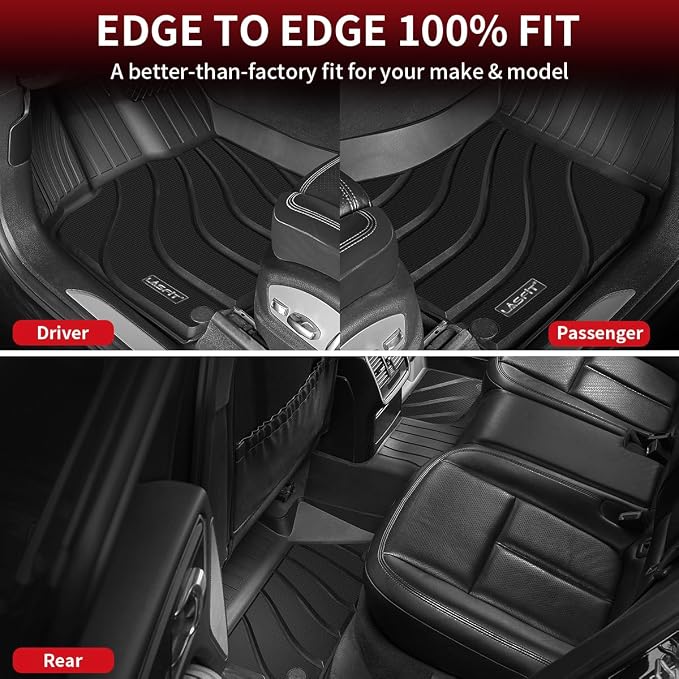 LASFIT All Weather Floor Mats for Porsche Macan 2026-2014, 3D Laser-Measured Custom Fit TPE Floor Liners, Front & Rear Rows, Black, Easy to Clean