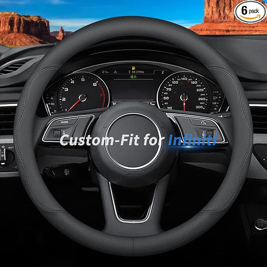Deer Route Custom-Fit for Infiniti Steering Wheel Cover, Premium Leather Car Steering Wheel Cover with Logo, Non-Slip, Breathable, for Infiniti Accessories (B-Style,for Infiniti)