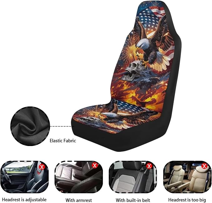 Eagle Car Seat Covers 2 Pcs Cool Car Seat Covers for Front Seats Stretch Polyester Fabric Cover Patriotic Auto Interior Accessories Universal Fit for Most Cars,SUVs,Sedans