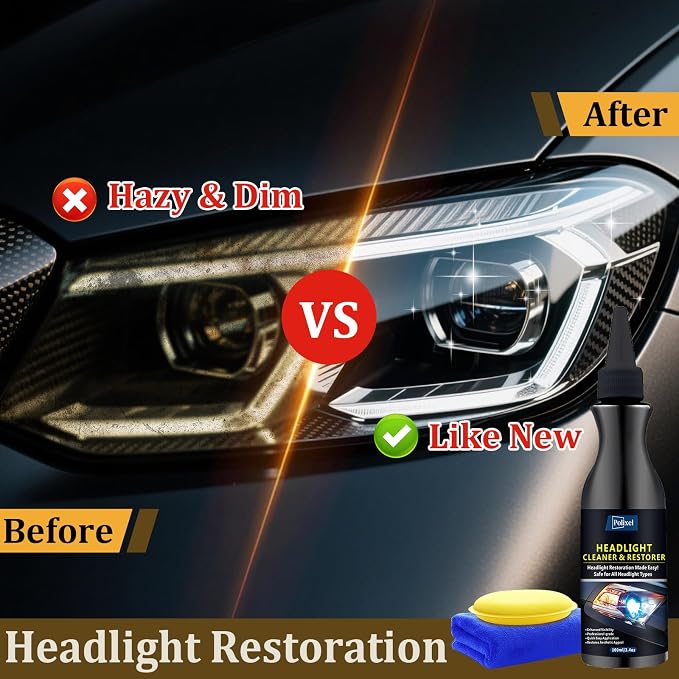 Headlight Cleaner & Restoration Kit - Professional Headlight Lens Cleaner & Restorer for Yellowed, Oxidized & Hazy Headlights Instantly Restores Clarity & UV Protection for All Car Headlamp