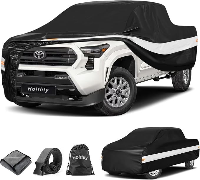 10 Layers Truck Cover Waterproof All Weather Custom Fit Toyota Tacoma(1995-2026) Xtra/Access/Double Cab Short Bed, Outdoor Full Exterior Pickup Car Cover Sun Rain Snow Ice Protection. Black