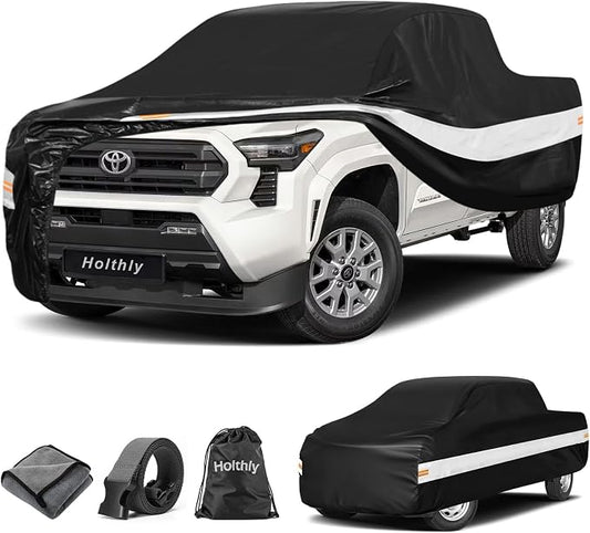 10 Layers Truck Cover Waterproof All Weather Custom Fit Toyota Tacoma(1995-2026) Xtra/Access/Double Cab Short Bed, Outdoor Full Exterior Pickup Car Cover Sun Rain Snow Ice Protection. Black