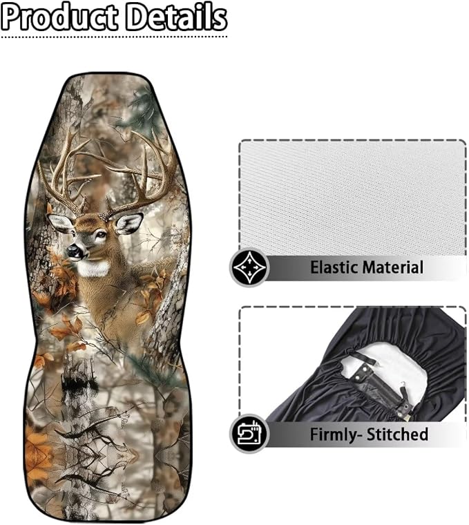 Deer Seat Cover for Cars Washable Hunting Forest Car Seat Covers Front Seats Full Protection Auto Interior Covers Easy Installation Compatible with Most Cars,SUV,Sedan