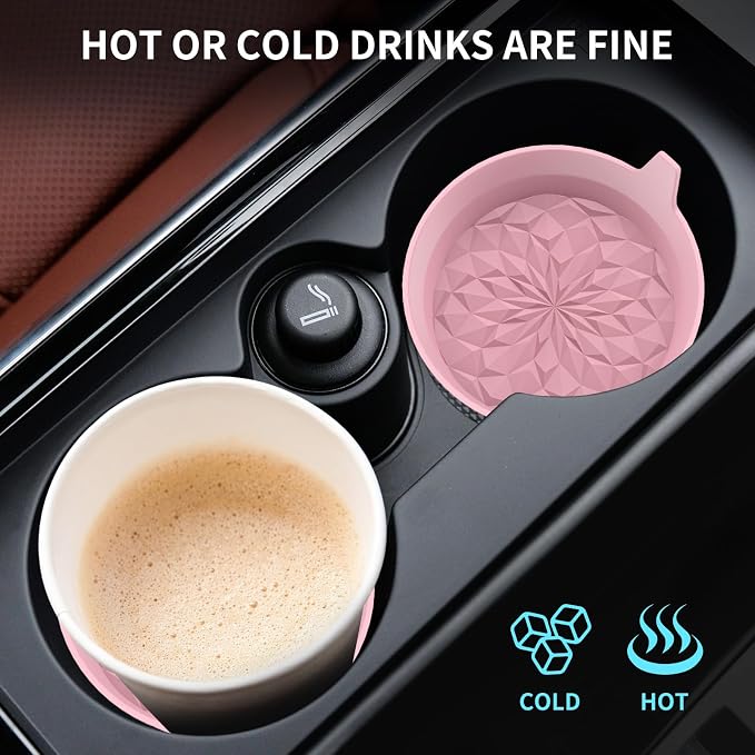 ME.FAN Car Cup Coasters [4 Pack] Silicone Cars Coasters - Universal Non-Slip Recessed Interior Accessories - Cup Holder Inserts Dusty Rose
