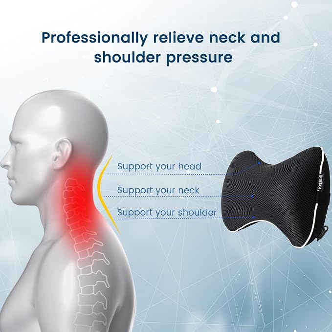 Keemall Inflatable Car Neck Pillow, Soft Headrest Inflatable Car Pillow for Driving Seat with Adjustable Strap, Comfortable Ergonomic Design Neck Support and Breathable Washable Cover