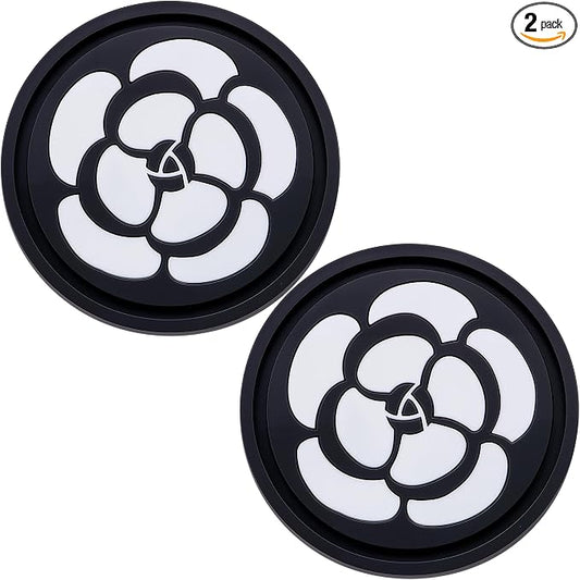 2 Pack Car Cup Holder Coaster – 2.75 Inch Non-Slip Silicone Drink Mat, Universal Fit for Cars, Trucks & SUVs – Cute Auto Accessories for Women & Girls (White Flower)
