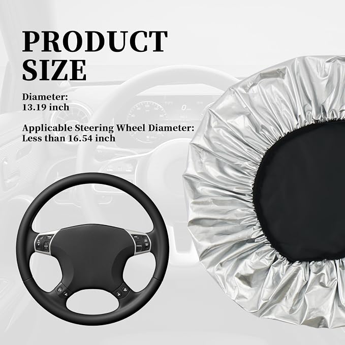 Steering Wheel Cover Sun Shade for Car,210T Titanium Silver Car Wheel Cover for Blocking Sunlight & Protecting Steering Wheels,Plus Size Steeringwheel Covers for 16.54" Diameter (Titanium Silver)