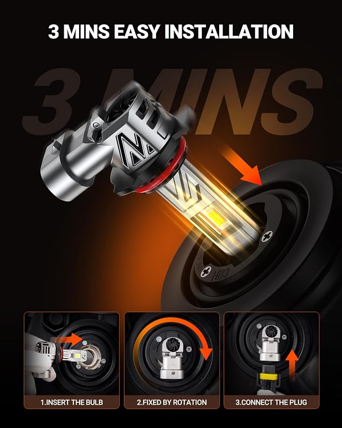SEALIGHT 9012/HIR2 LED Light Bulb, 9X Super Brighter than Origin, 1:1 Real Size, 6500K Cool White Bulbs with 25000RPM Fan for Car Powersports ATV/UTV, 80000Hrs Lifespan, 3Mins Plug and Play, Pack of 2