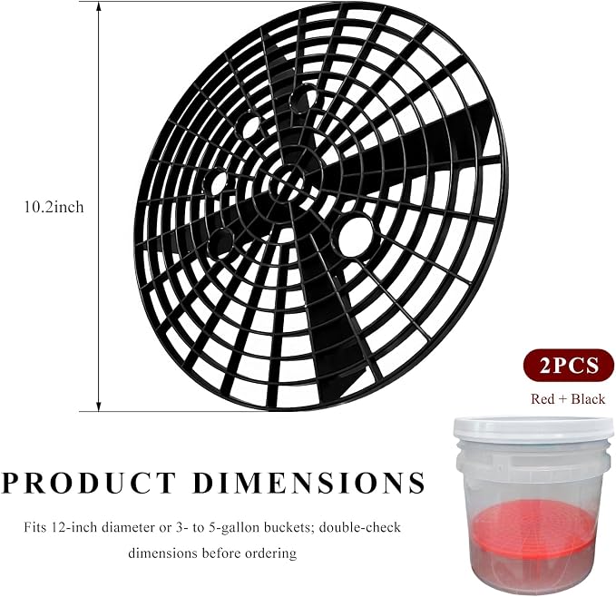 2 PCS Car Wash Bucket Inserts, Detail Grit Trap Kit Helps Removes Dirt & Debris from Wash Mitt, Automotive Detail Filter Washing Tool for 12-Inch Diameter Buckets (Black+Red)