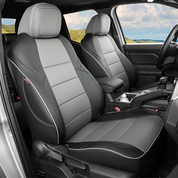 EKR Tacoma Seat Covers Custom Fit for Toyota Tacoma (Only for Hybrid) 2024 2025 2026 Double cab TRD Sport/TRD Off-Road/Limited/Trailhunter -Truck Seat Covers Full Set,Faux Leather(Black/Gray)