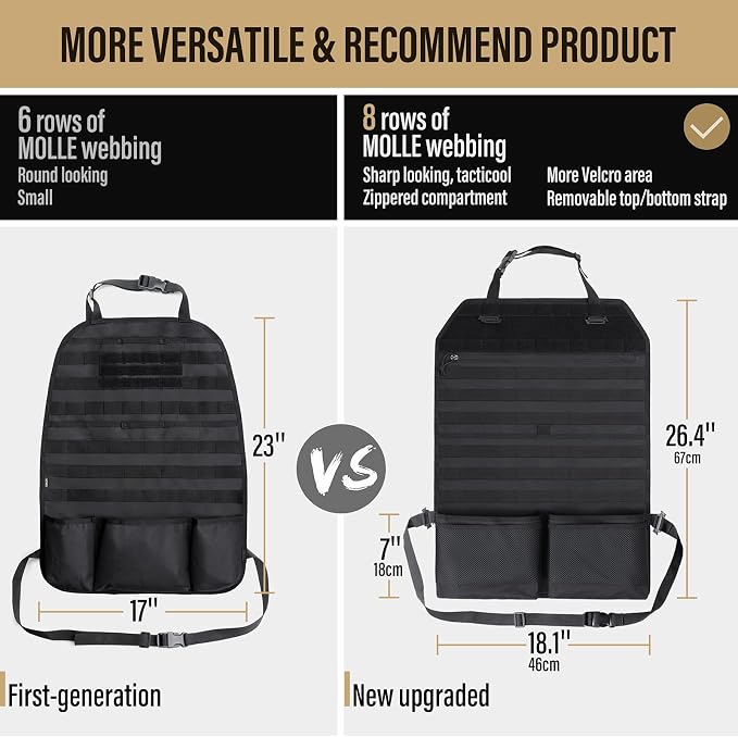 WYNEX Molle Seat Back Car Organizer Fit Most Car F150 Jeeps Pickups Trucks | 26.4x16.1" Backseat Storage Cover, Truck Seat Back Protector, Sling Rack, Visual Pocket & Wolf Patch for Road Trips
