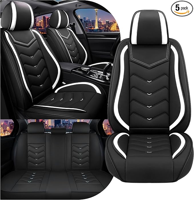 CTDS Car Seat Covers for Honda Civic 2000-2026, Stylish Sport Seat Cover, Premium Nappa Leather Car Seat Cover. Automobile Seat Covers Sets.(Standard 5 Seats/Black White)