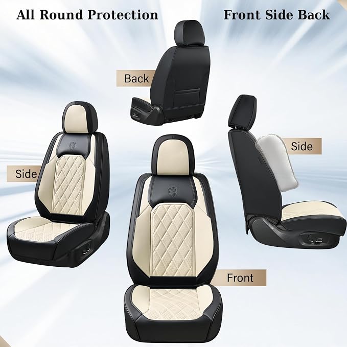 Coverado Car Seat Covers Full Set, Luxury Faux Leather Waterproof Seat Cover, Black and White Car Seat Covers, Car Seat Protector, Automotive Seat Covers Universal Fit for Most Cars, Black&White