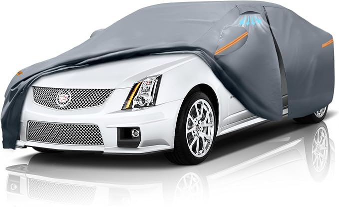 Waterproof Cadillac CTS/CTS-V(2003-2019) Car Cover with Breathable Vents, [Upgrade] Premium Covers with Cotton Liner and Zipper Door,Sun Rain Snow Dust Uv Protection.(Gift with Towel)