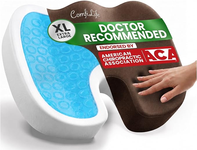 ComfiLife Extra Large Gel & Memory Foam Seat Cushion - Doctor Recommended Office Chair Cushion, Car Seat Cushion - Back & Sciatica Pain Relief - Wide Seat Cushion for Big & Tall (Brown)