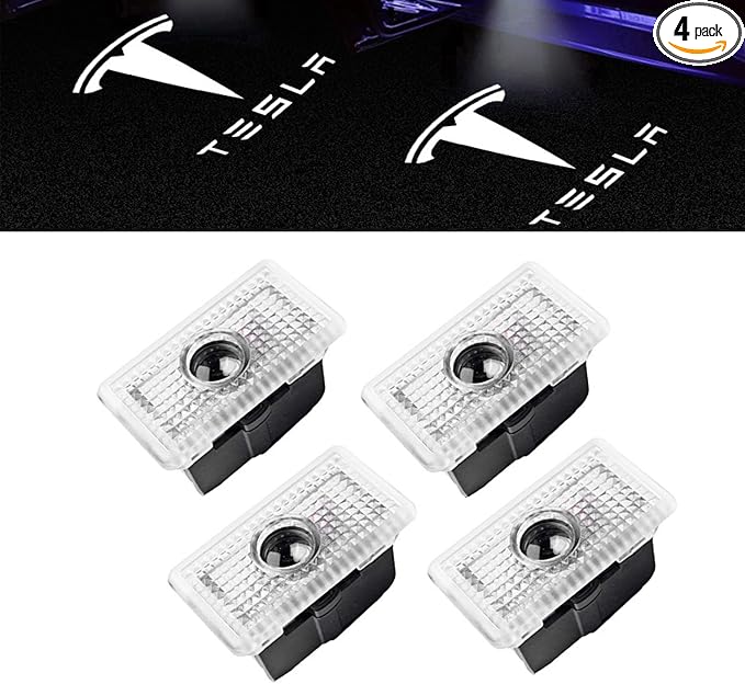 Car Door Lights for Model S/3/X/Y Logo Projector 4 Pack Tesla Puddle Lights LED Welcome Lights Ghost Shadow for Model 3/S/Y/X Accessories