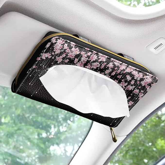 Automotive Tissue Napkin Holder Cherry Blossom Car Visor Tissue Box Water Proof Durable Car Napkin Holder for Sun Visor Back Seat Pink