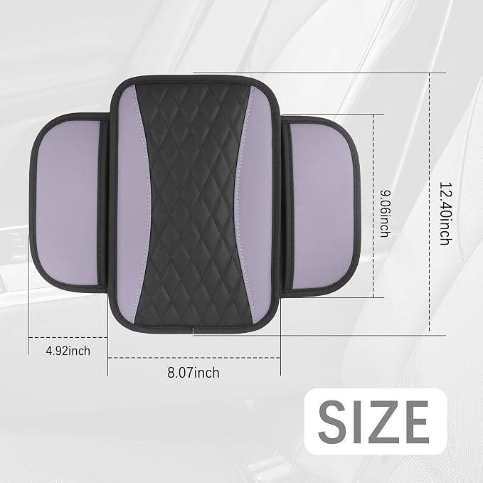 IHOTDER Patchwork Leather Center Console Covers for Cars,Upgraded Arm Rest Cover for Car with Side Storage Pocket for Car Seat Organizer,Middle Console Cover Stylish Car Decoration (Taro Purple)