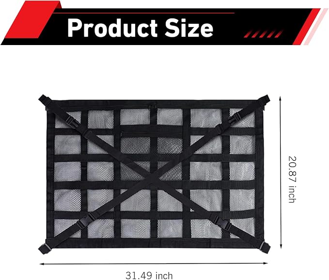 Car Ceiling Cargo Net, Double-Layer Overhead Storage Mesh Organizer, 31.5 x 21.6 Inch Roof Storage Pocket for SUV Van Truck, Camping Road Trip Overlanding Essentials (Black)