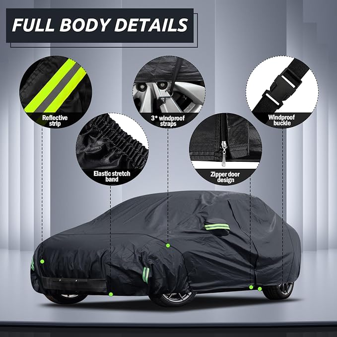 Migaven 6 Layers Car Cover Custom Fit for Model 3 Car Cover 2017-2026 Waterproof Full Exterior Cover Rain Snow Protection with Charging Port Ventilated Mesh Door Zipper