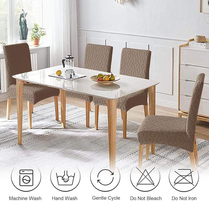 Genina Waterproof Chair Covers for Dining Room Set of 6, Removable Washable Chair Slipcover Protectors, Taupe