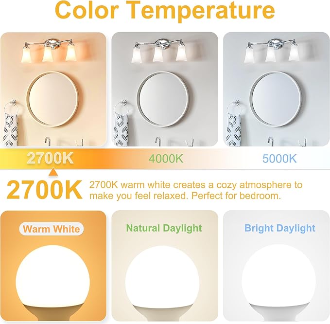 Cotanic G25 LED Vanity Light Bulb 2700K Warm White, Globe Light Bulbs for Bathroom Vanity Mirror 500LM,E26 Screw Base 5W 60W Incandescent Equivalent,Non-dimmable,Pack of 4