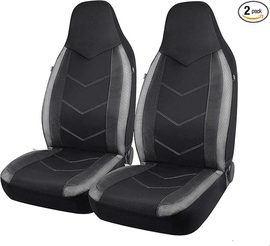 PIC AUTO Car Seat Covers - High Back Front Seat Covers, Sports Carbon Fiber Mesh Design, Universal Fit, Airbag Compatible (Gray)