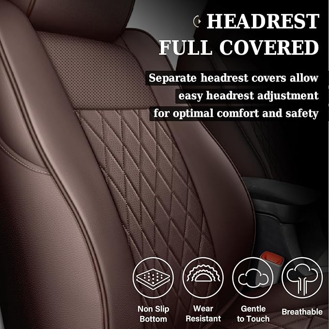 Coverado Tacoma Seat Covers, Leather Front Car Seat Covers for Toyota Tacoma, Car Seat Protector Compatible with 2005-2023 Toyota Tacoma Double/Crew Cab(Brown)