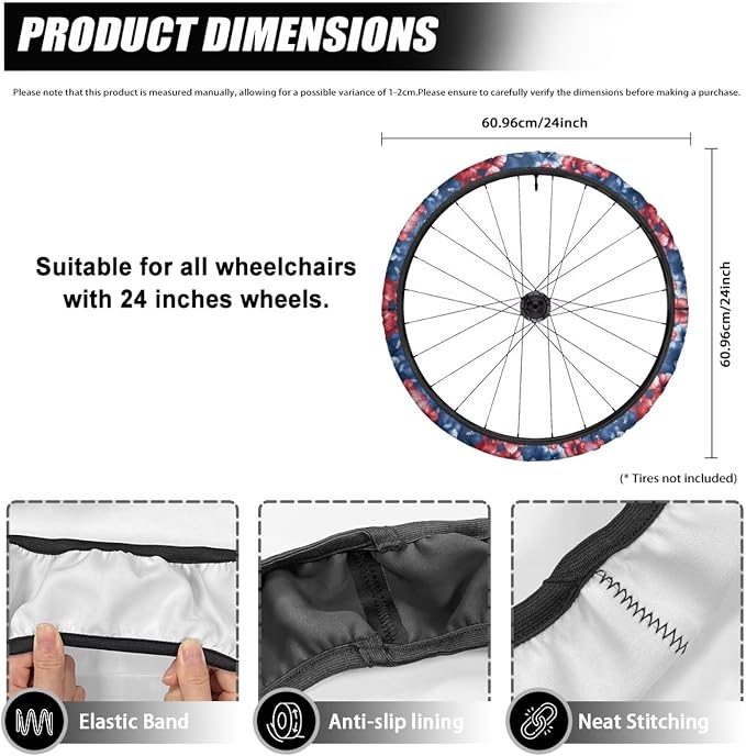 2 Pairs Wheelchair Tire Covers Protectors Hibiscus Flower 24 Inch Wheelchair Cover Non Slip Wear Resistant Wheelchairs Ring Protective Covers for Adults