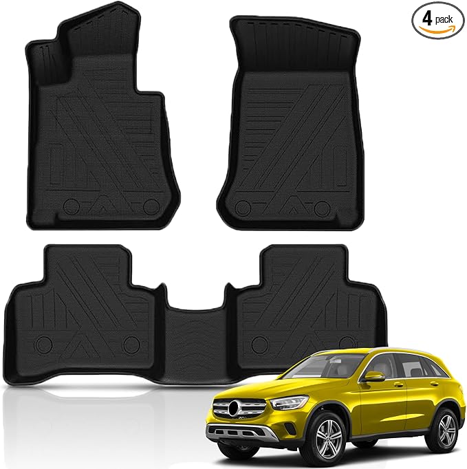 KUST Floor Mats for 2016-2022 Mercedes Benz GLC 300/350e/43 AMG Accessories | 1st & 2nd Row Floor Liners, Full Coverage, All Weather Protection, TPE Rubber, Raised Edge